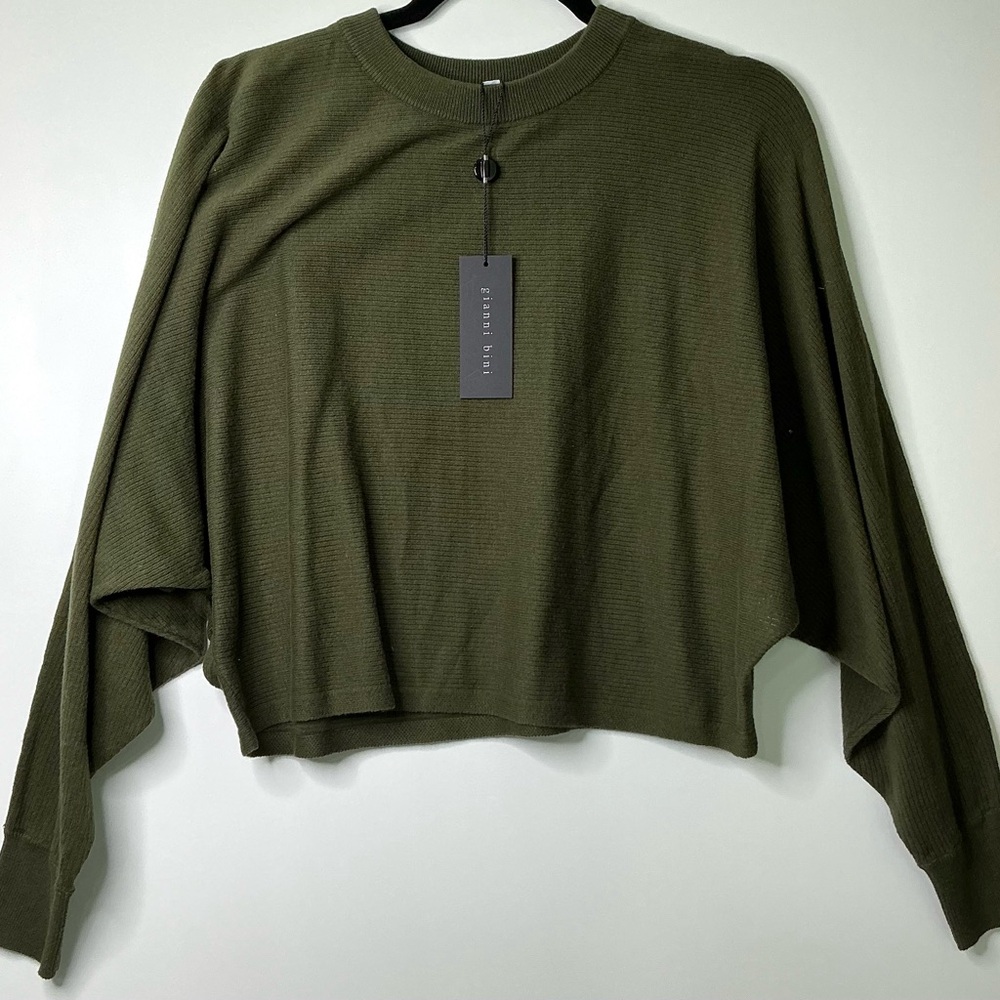 gianni bini Green Boxy Crop Long Sleeve Sweatshirt Kaley Batwing MOSS New